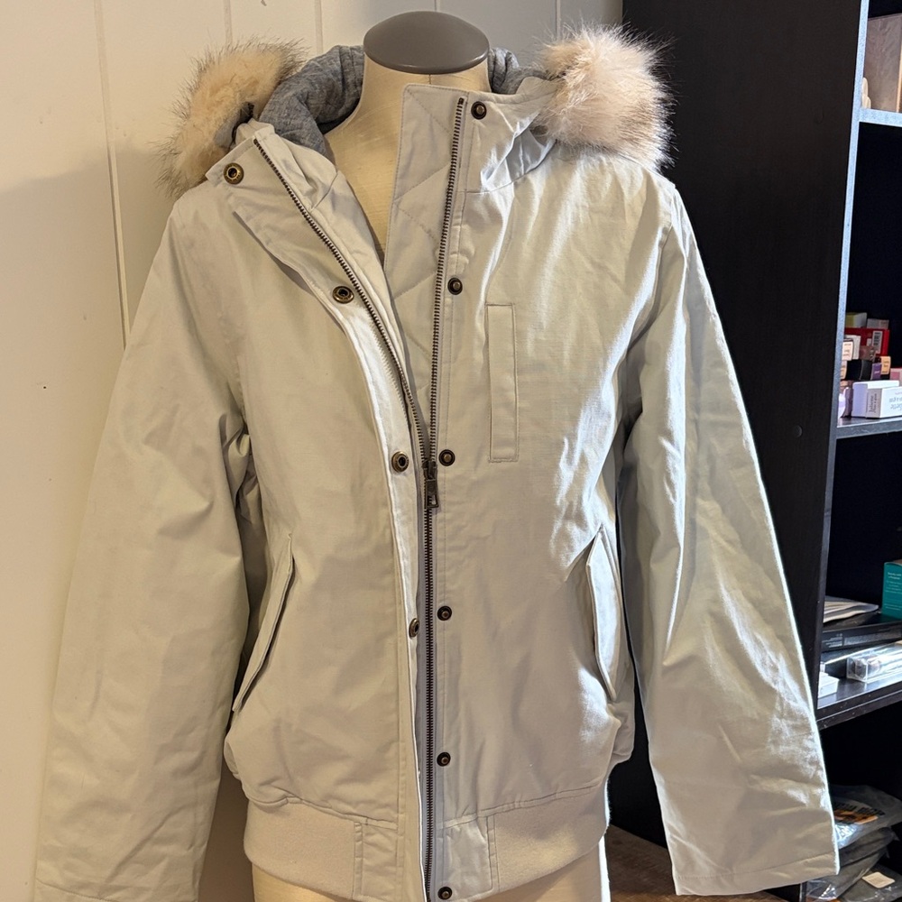 Women's Hoodlamb Icy Grey  Hooded Jacket with Faux Fur Trim Hooded Size L